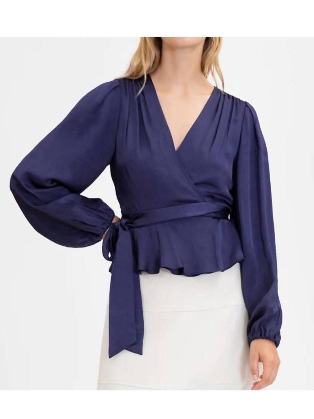 Tanya Taylor Blaire Top Navy Wrap Satin Blouse Business Formal Casual
